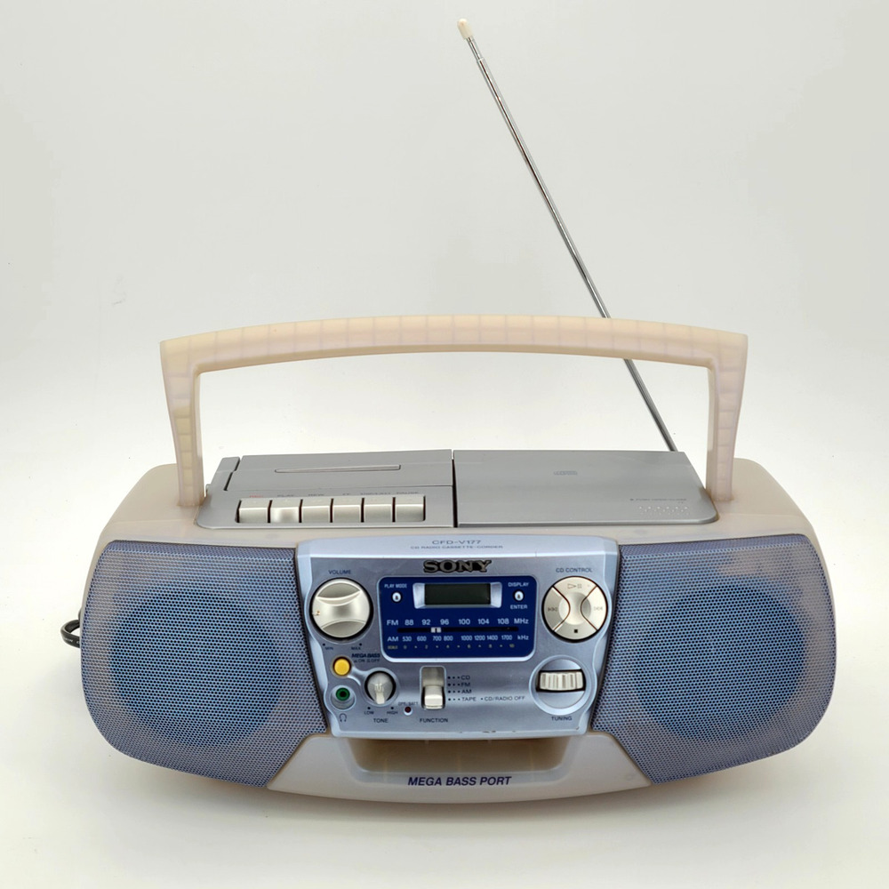 Vintage Sony CFD-V177 Mega Bass Boom Box Transparent Rare 90s & power cord WORKS